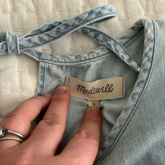 Madewell Chambray Puff Sleeve Tie Top - Picture 2 of 3